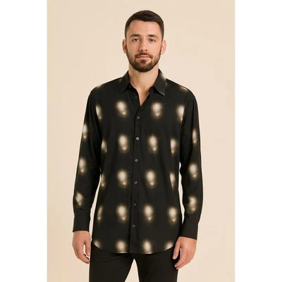 Ann Demeulemeester Mens Black Light Bulb Print Long Sleeve Button Down Shirt Med - Image 1 of 4