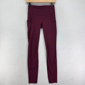Lululemon Fast Free hoch geschnittene Tight 25" Damen 4 weinrot angeraut Nulux Yoga Fitnessstudio - Bild 1 von 9