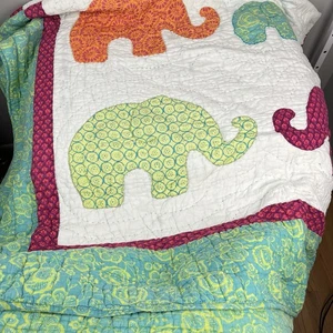 Edredón The Company Store Niños Elefante Completo/Reina 100% Algodón Boho - Imagen 1 de 7