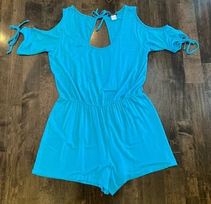 Venus Size US L Blue Short Sleeve Open Back Romper Elastic Waist Stretchy - Picture 1 of 5