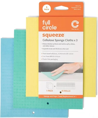 Paños de esponja de celulosa reutilizables Squeeze, paquete de 3, multicolor - Imagen 1 de 4