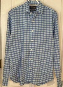 Bonobos Dress Shirt Mens Medium Slim Fit Teal Lt. Blue Plaid Cotton Button Up - Picture 1 of 4