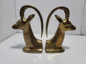 Lote de 2 sujetalibros de latón Antílope Ibex Gazelle vintage de 7 1/2 pulgadas de alto - Imagen 1 de 5