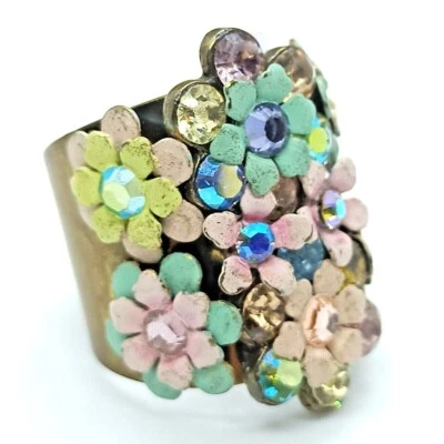 Anillo Michal Negrin Grueso Pastel Flor Declaración con Cristales de Swarovski Regalo Foto 1 de 4