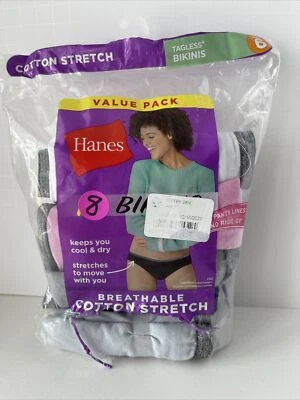 Hanes Women's Breathable 8pk Bikinis Size 6 Medium Wicking Cool Comfort - Image 1 of 3