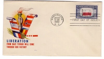 #909 Poland 1943 FDC Overrun Nations Series - Minkus/Staehle Designed Cachet - Image 1 of 2