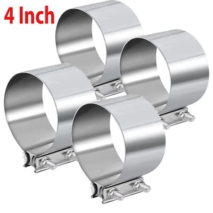4Pcs 4 Inch Butt Joint Band Exhaust Clamp Sleeve Coupler T304 Stainless Steel - Foto 1 di 8