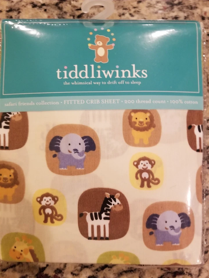 Tiddliwinks Fitted Crib Sheet- SAFARI  Friends NEW IN PACK 100% COTTON - Image 1 of 3
