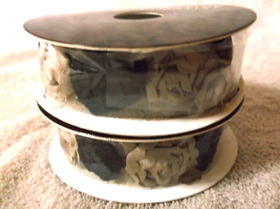 Lot 2 Spools of Decorative Ribbon Trim 1 in by 2yds and Colors shown in Pics - Image 1 of 2