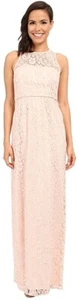 Donna Morgan 241339 Womens Illusion Neck Lace Gown Dress Pearl Pink Size 14 - Picture 1 of 3