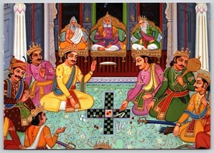 Postkarte Yadus und Kuravas spielen Würfel - Bhagavad Gita Hindu Schrift Kunst 2004 - Bild 1 von 2