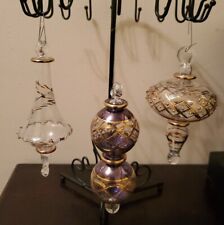 Beautiful Vtg Egyptian Handblown Glass Ornaments 24k Gold Etched Large Lot of 3