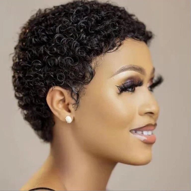 LO ÚLTIMO Peluca Completa Corta Afro Rizada Rizada Peluca Brasileña de Cabello Humano Culry Foto 1 de 1