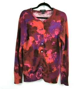 LANDS' END Women 100% Supima Cotton Cardigan Sweater Floral Sz M/T w DEFECTS - Picture 1 of 12