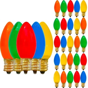 C-7 MULTI-COLOR CERAMIC STEADY BULBS NEW 1 BOX OF 25 C7 SOLID CHRISTMAS LIGHTS - Picture 1 of 9