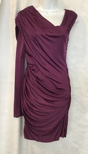 Abito Alexander Wang viola manica unica tessuto drappeggiato lunghezza ginocchio taglia 6