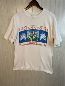 Vintage Coca Cola Pan American 1987 Games Indianapolis White T-Shirt Size LG  - Picture 1 of 6