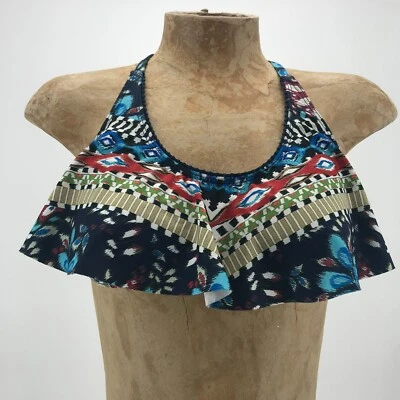 Top de bikini Lucky Brand para mujer pequeño estampado boho en capas entrecruzado espalda acolchado Foto 1 de 4