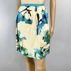 Strick Taube A-Linie Rock Damen Größe XL 100% Baumwolle Creme Blau Blumen Taschen - Bild 1 von 9
