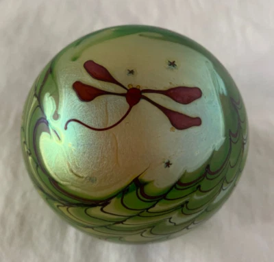Vintage 1979 Lundberg Studios Vidro Assinado Art Nouveau Peso de Papel Libélula - Imagem 1 de 4