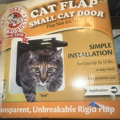 🐈Ideal Pet Products Cat Flap Small Cat Door (6 1/4" x 6 1/4") White 4-Way Lock - Image 1 of 4