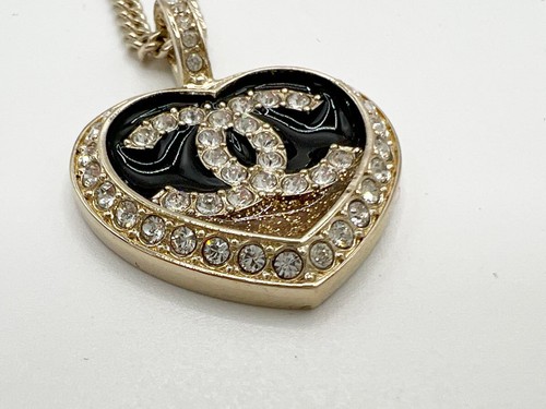 Collana CHANEL CC Ciondolo Marca Coco Oro Cristallo Strass C23B Nero Donna