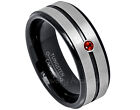 2-Tone Black Tungsten Ring 0.07Ct Mens Garnet Ring, January Birthstone Ring #618