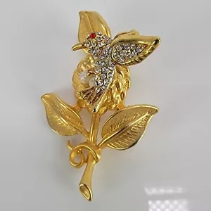 Spilla vintage colibrì e nido primavera tono oro - Foto 1 di 9