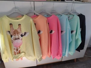 MADE IN ITALY ISSIMA farbenfrohes Softtouch Sweatshirt Giraffe 40 42 44 NEU - Bild 1 von 9