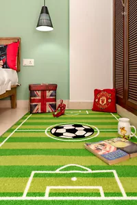 Strips Soccer Field Ground Kids Play Area Rug Anti Skid Backing - 680 - Picture 1 of 6