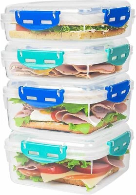 4 PCS Sandwich Containers - 100% Airtight & Bpa-Free & Microwave & Dishwasher Sa - Image 1 of 4