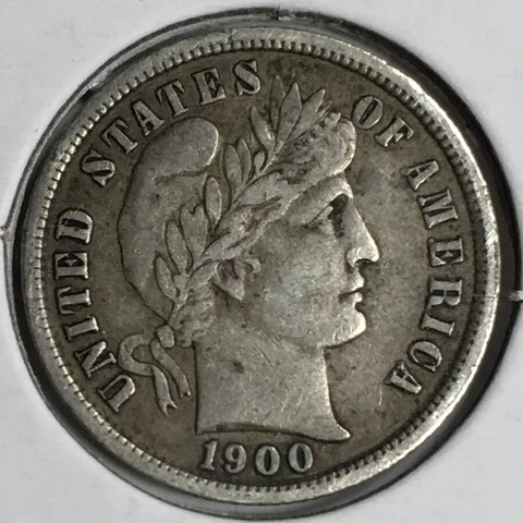 1900-S United States 1 Dime "Barber Dime" - 90% Silver - (XF) KM#113 - 3410-PC Cover