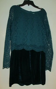 NEW woman Youth size XL Dress 14 / 16 w tags Xhilaration Aquamarine Green Velvet - Picture 1 of 4