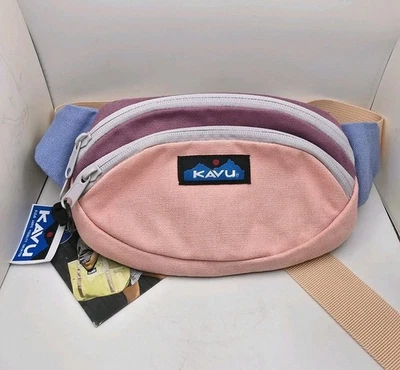 Kavu Spectator Canvas Fanny Pack Pink Purple Blue Double Pocket Belt Sling New - Image 1 of 4