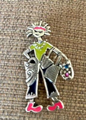 Broche colgante de plata de ley 925 firmado Robert Shields hecho a mano esmalte 2" de colección Foto 1 de 4