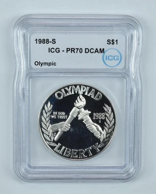 1988-S Olympic Torches Commemorative Silver Dollar PR70 DCAM ICG *5613 - Image 1 of 4