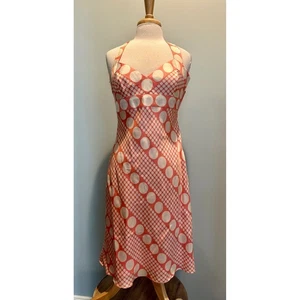 Laundry By Shellyi Segal 100% silk pink polka dot haler dress size 8 - Picture 1 of 9