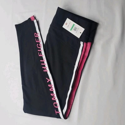 Tommy Hilfiger Sport Leggings Logo Stripe Wms Large Black NWT - Image 1 of 4