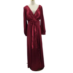 FORMAL PARTY 22 3x plus red burgundy faux wrap long sleeve maxi dress NEW B169 - Picture 1 of 8