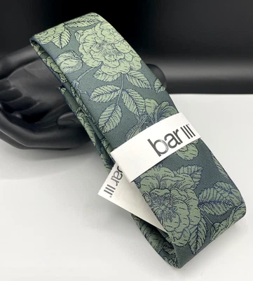 Bar III 男式丝绸混纺领带 ~ 绿色 ~ Clifton 花卉 ~ 窄 ~ 全新 MSRP:55 美元。 — 第 1/3 张图片