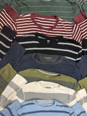 Lot Of 10 Random Color Striped Long Sleeve Bundle Men's Casual Thermal Shirts - Image 1 of 2