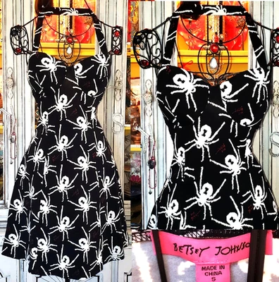 Betsey Johnson Y2K Babydoll Tea Party Coquette Slip Dress Black Widow Spider S - Image 1 of 4