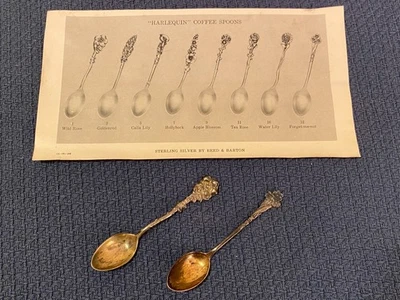 2 cucharas de café Reed And Barton Demitasse Arlequín Esterlina 925 Flor Rosa De Colección Foto 1 de 4