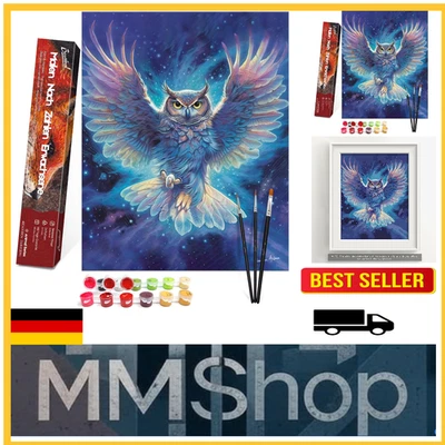 Bougimal Malen Nach Zahlen | 40x50 cm Blaue Eule | Wasserfest & Knitterfrei - Bild 1 von 4