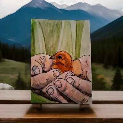 ACEO Original Painting, Be Still, Chicken,  by Herbie Hasbrouck Jr  - Image 1 of 4