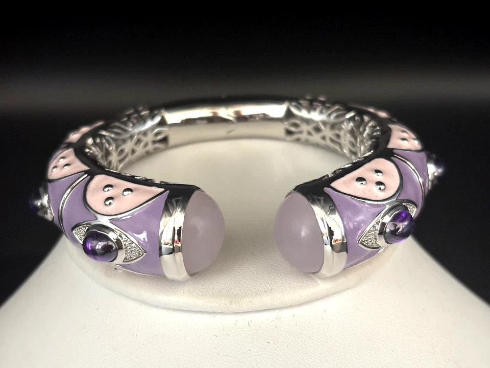 Brazalete Brazalete Joan Boyce "Bissable" Tono Plata Esmalte Púrpura/Rosa Cristal Foto 1 de 4
