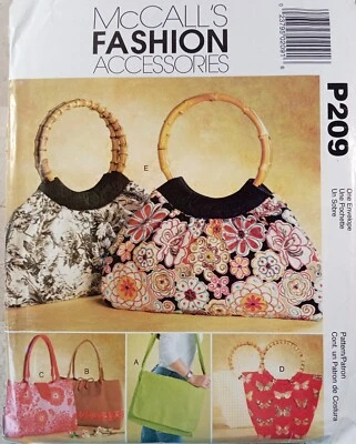 McCALLs P209 BAGS Shoulder Handbag Tote Messenger UNCUT Accessories Sew Pattern - Image 1 of 4