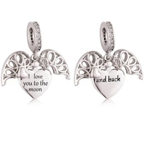 💝 Charm I Love you To The Moon and Back 925 Sterling Silber Liebe Geschenk Herz - Bild 1 von 8