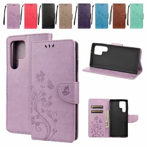For Samsung Galaxy S24 Ultra S23 S22 S21 S20 Embossed Butterfly Flip Wallet Case - Picture 1 of 45