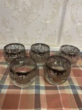 Vintage Set of 5 Tumbler/Roly Poly Glasses ~ Smoked Grey with Silver Trim
